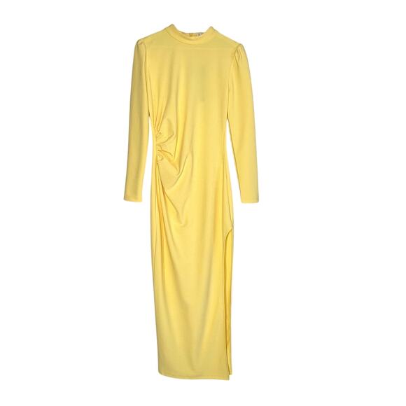 Elliatt Nola Mock Neck Long Sleeve Maxi Slit Dress in Butter Yellow - Picture 4 of 13